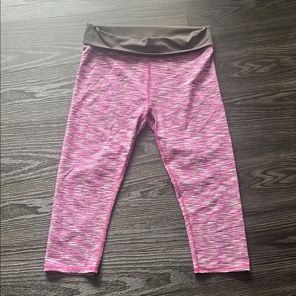 Fabletics Pink and Gray Leggings with Wide Waistband